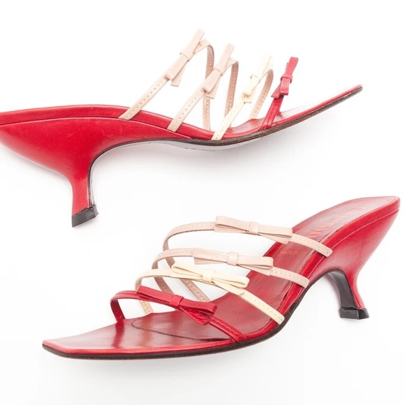 Miu Miu Shoes - Vintage Miu Miu Red Leather Bow Strap Sandal Heels